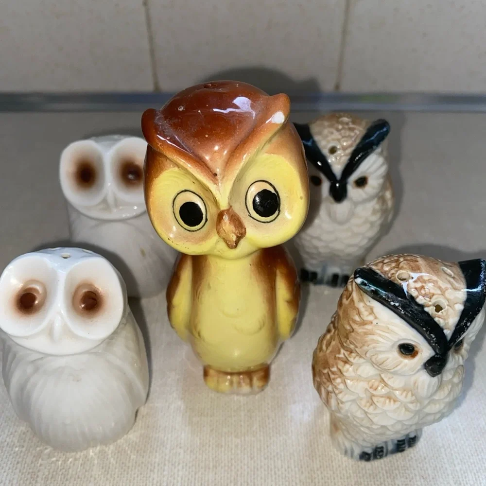 Vintage Salt & Pepper Shakers Set Lot Owls‎ 5 Items